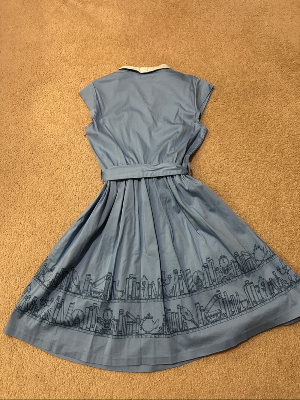 Disney Parks Beauty & the Beast Inspired Belle Light Blue Collared Dress w Books - Picture 15 of 16
